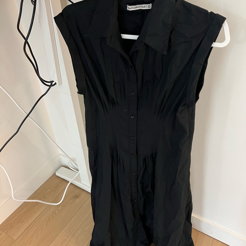 Abercrombie & Fitch Black Maxi Dress with Notched Collar